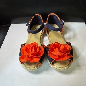 Janie and Jack Baby Girl Navy Sandals with Orange Floral Design